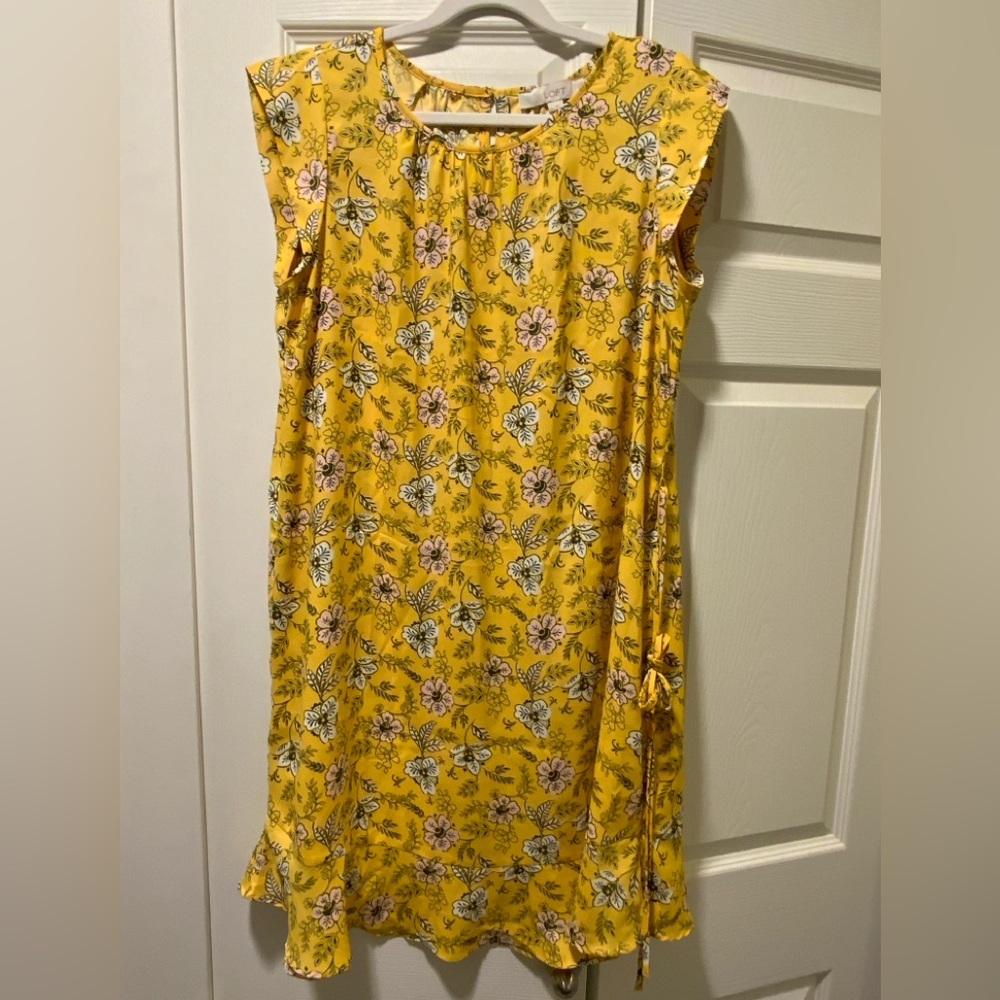 LOFT Yellow Floral Midi Dress